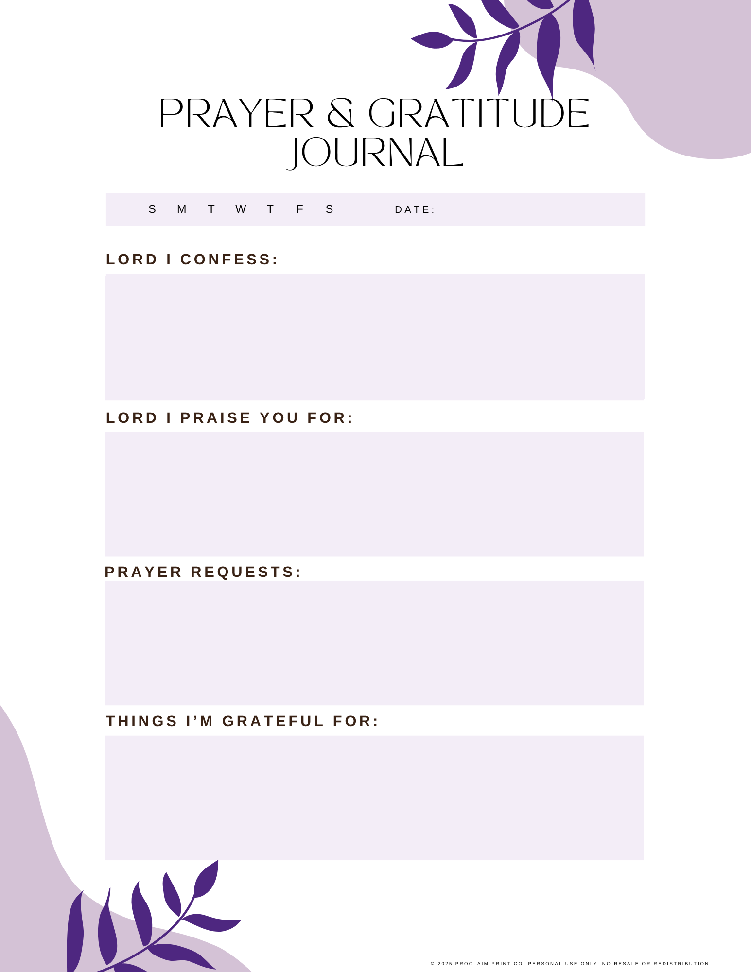 Daily Prayer and Gratitude Journal Page | Printable Christian Planner Insert | Digital Download