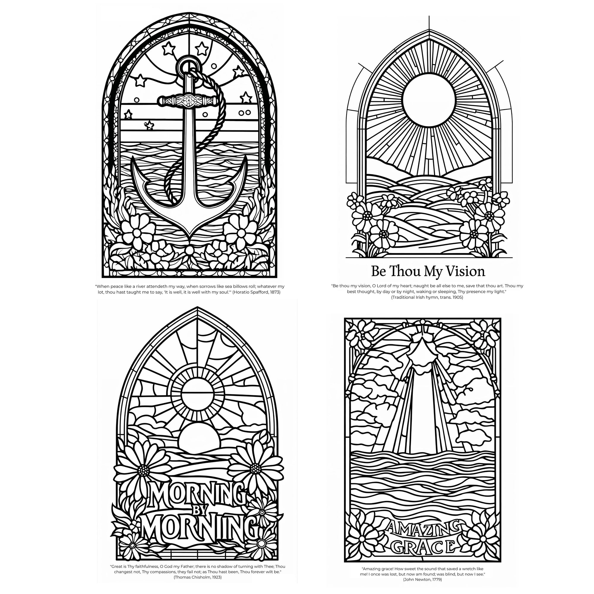 Christian Hymn Coloring Book Printable Stained Glass Adult Coloring Pages PDF Classic Hymns