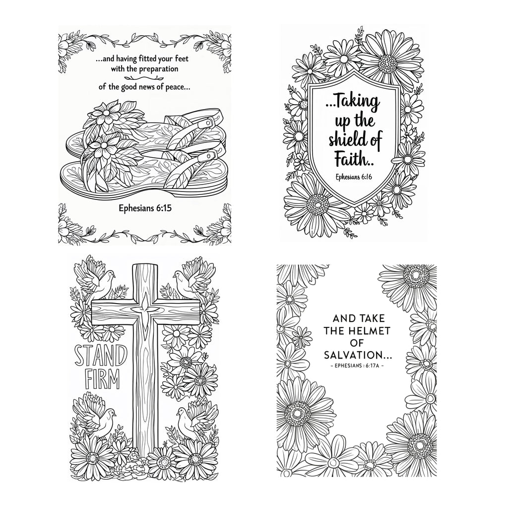 Armor of God Coloring Book Printable | Spiritual Warfare Christian Art PDF | Adult Bible Study Activity for Women