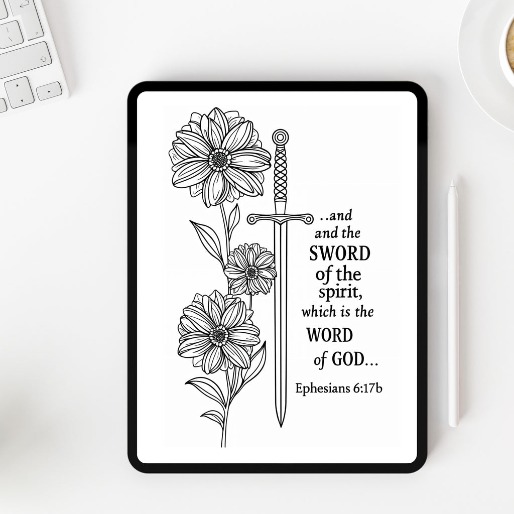 Armor of God Coloring Book Printable | Spiritual Warfare Christian Art PDF | Adult Bible Study Activity for Women