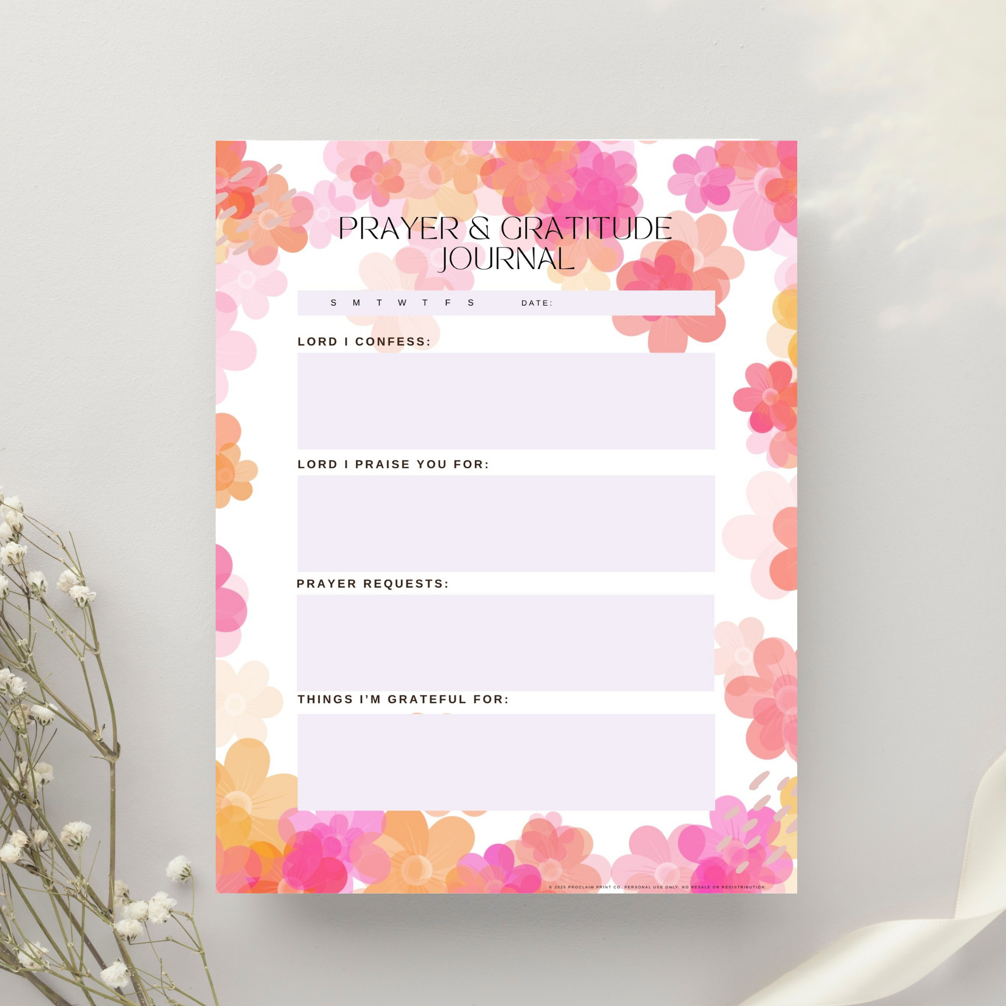 Daily Prayer and Gratitude Journal Page | Printable Christian Planner Insert | Digital Download