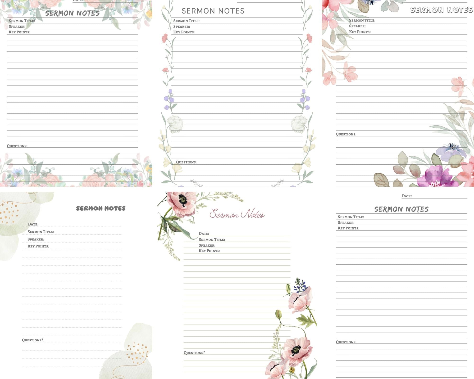 The Complete Sermon Notes Collection (All 6 Designs) | Printable Bundle