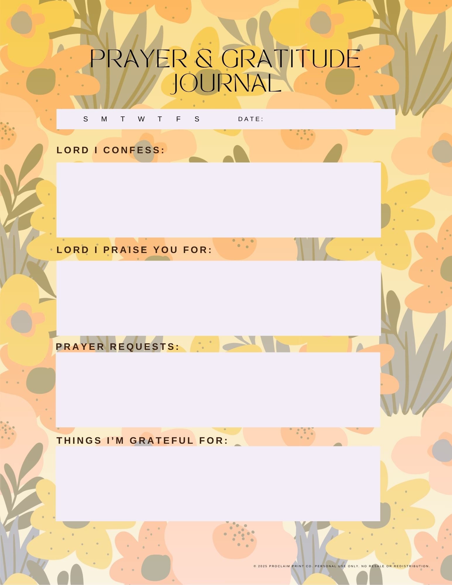 Daily Prayer and Gratitude Journal Page | Printable Christian Planner Insert | Digital Download