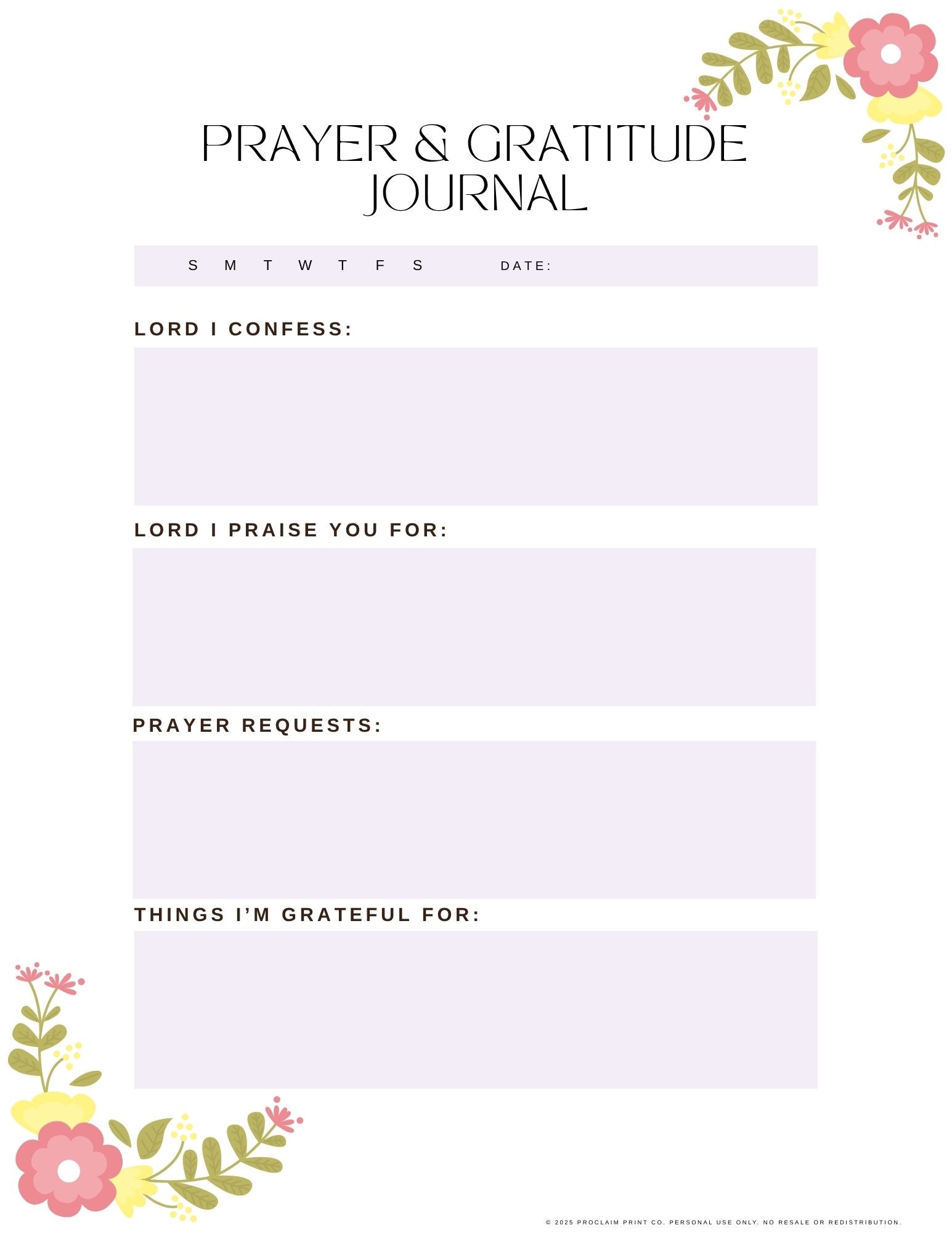 Daily Prayer and Gratitude Journal Page | Printable Christian Planner Insert | Digital Download