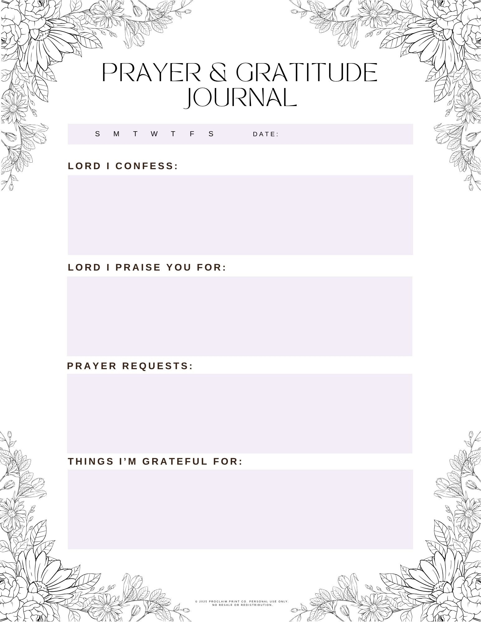 Daily Prayer and Gratitude Journal Page | Printable Christian Planner Insert | Digital Download