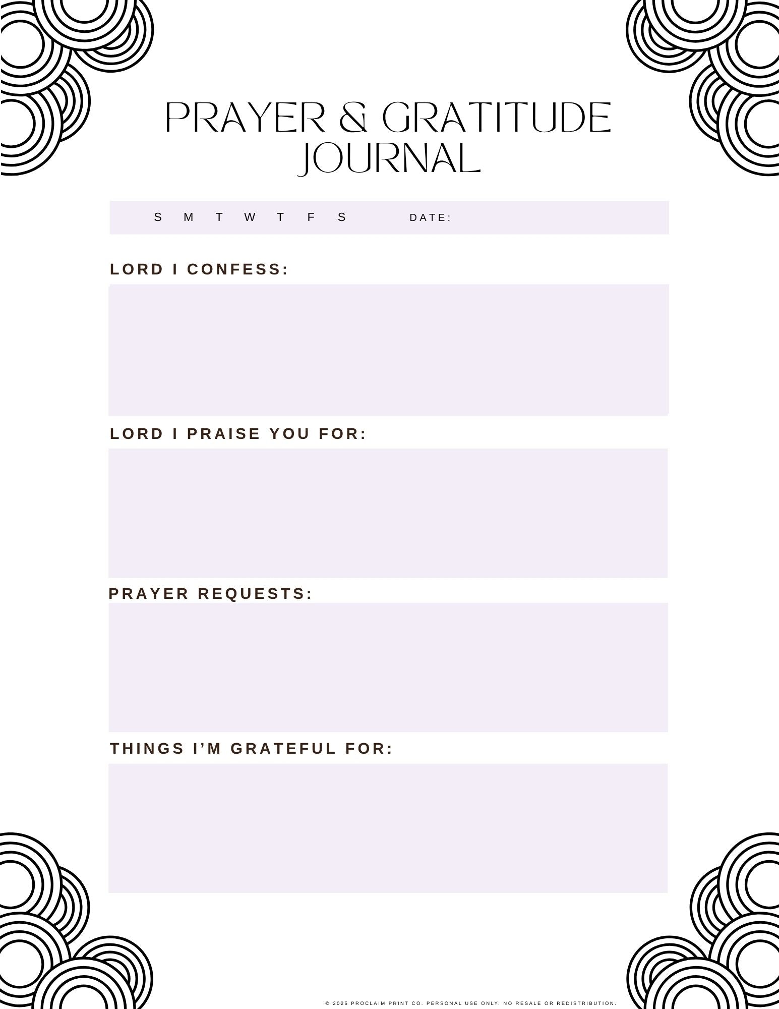 Daily Prayer and Gratitude Journal Page | Printable Christian Planner Insert | Digital Download