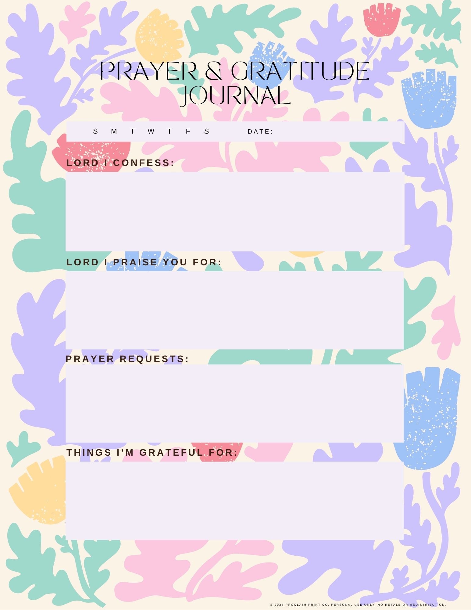 Daily Prayer and Gratitude Journal Page | Printable Christian Planner Insert | Digital Download