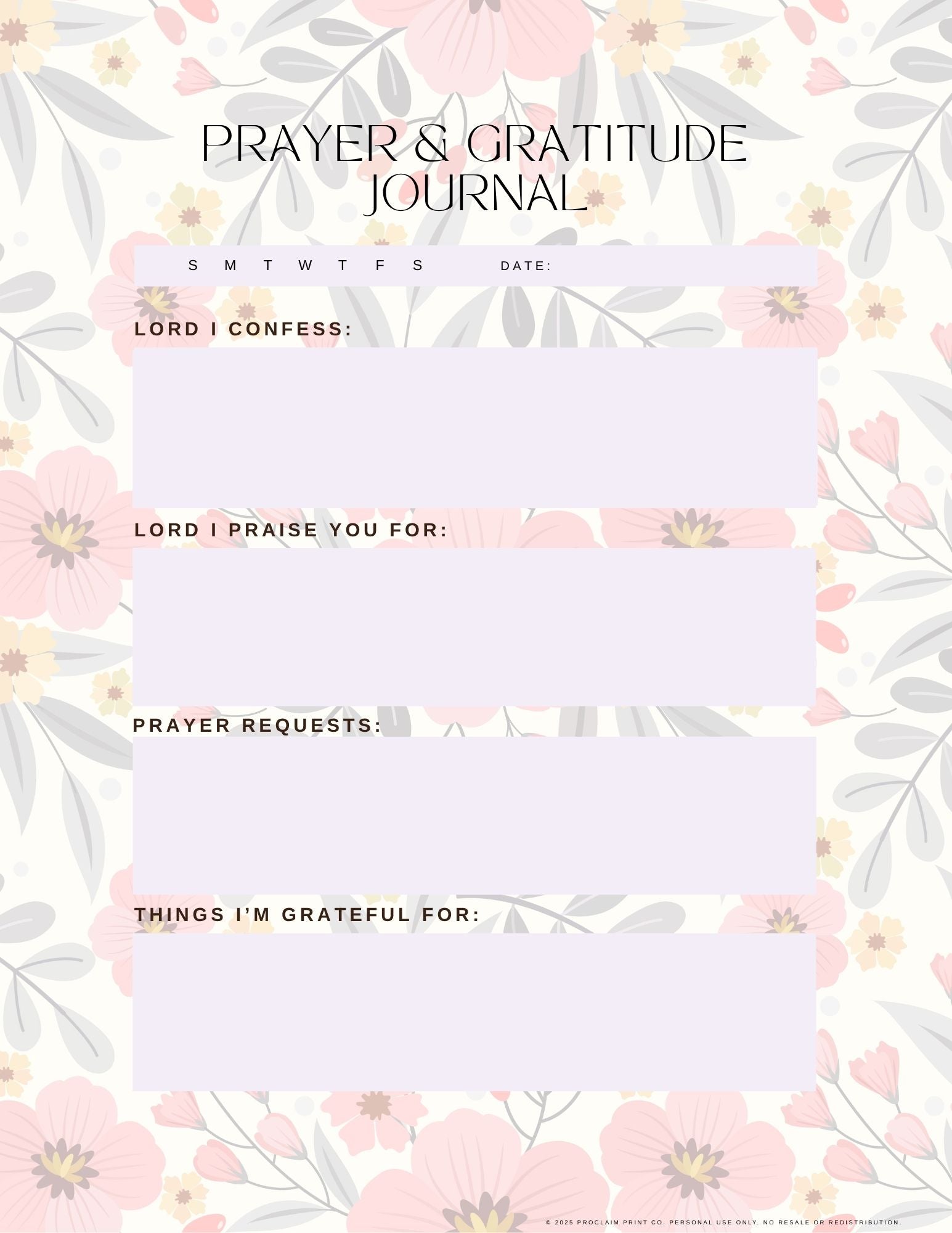 Daily Prayer and Gratitude Journal Page | Printable Christian Planner Insert | Digital Download