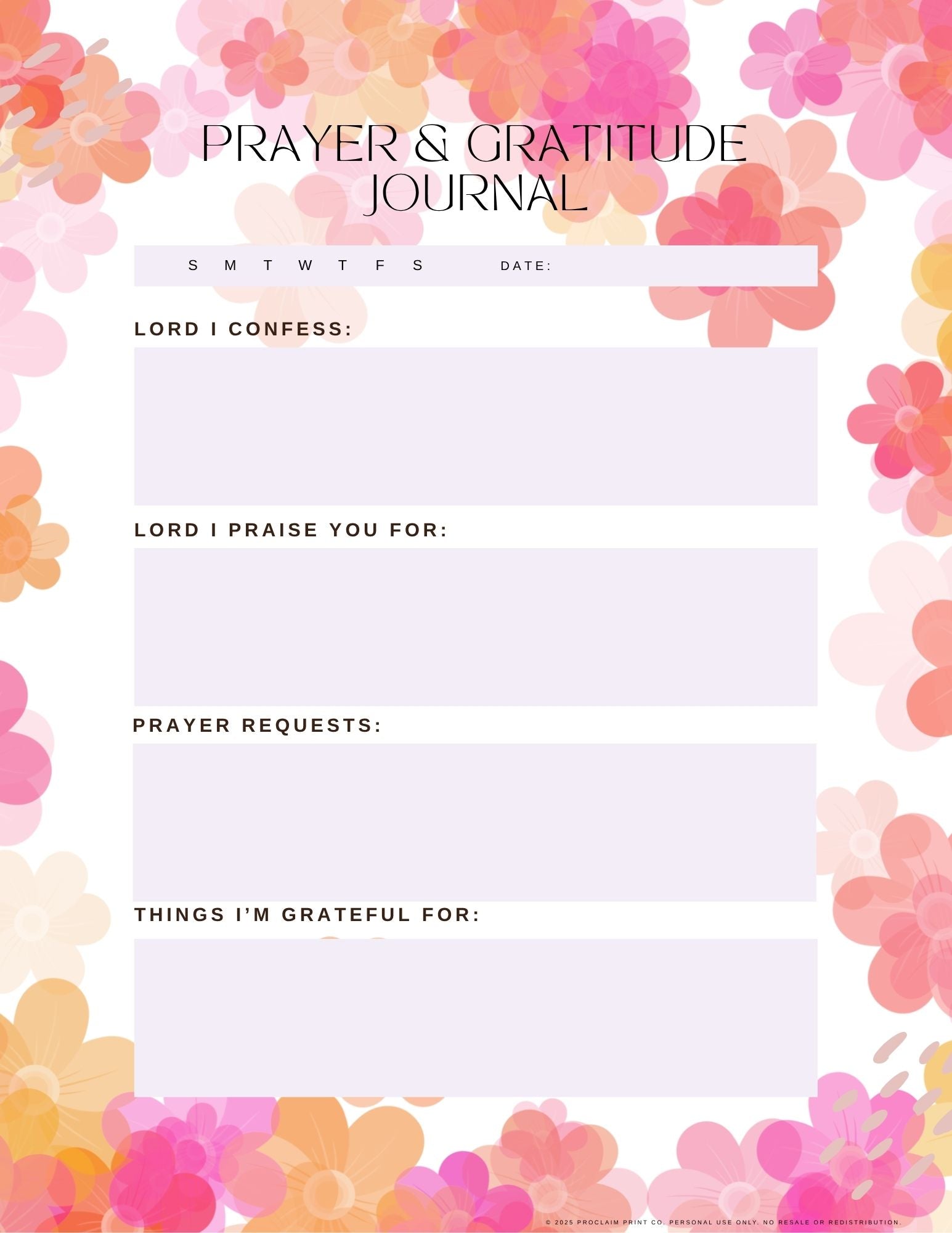 Daily Prayer and Gratitude Journal Page | Printable Christian Planner Insert | Digital Download