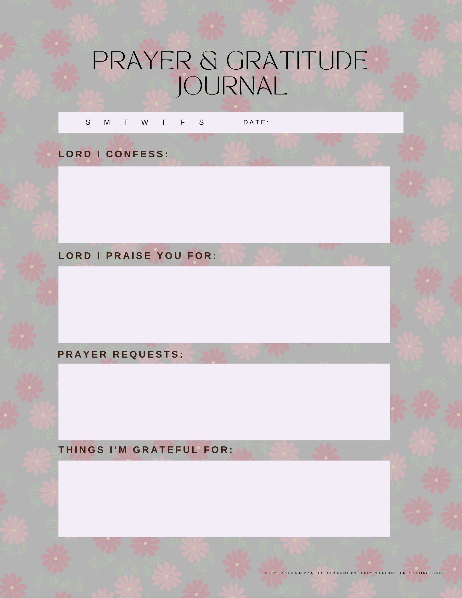Daily Prayer and Gratitude Journal Page | Printable Christian Planner Insert | Digital Download