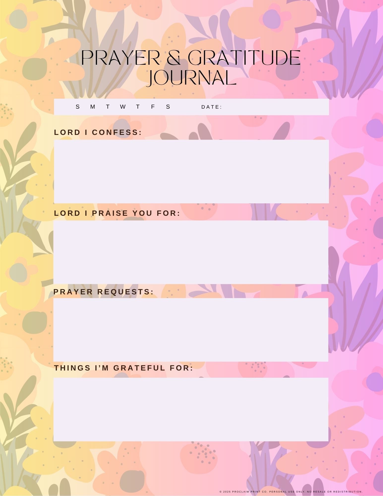 Daily Prayer and Gratitude Journal Page | Printable Christian Planner Insert | Digital Download