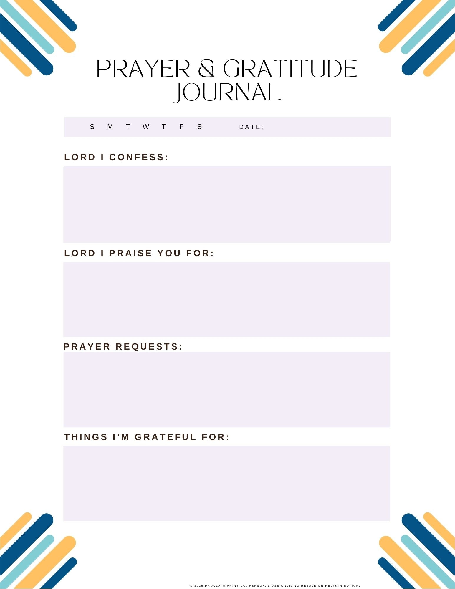 Daily Prayer and Gratitude Journal Page | Printable Christian Planner Insert | Digital Download