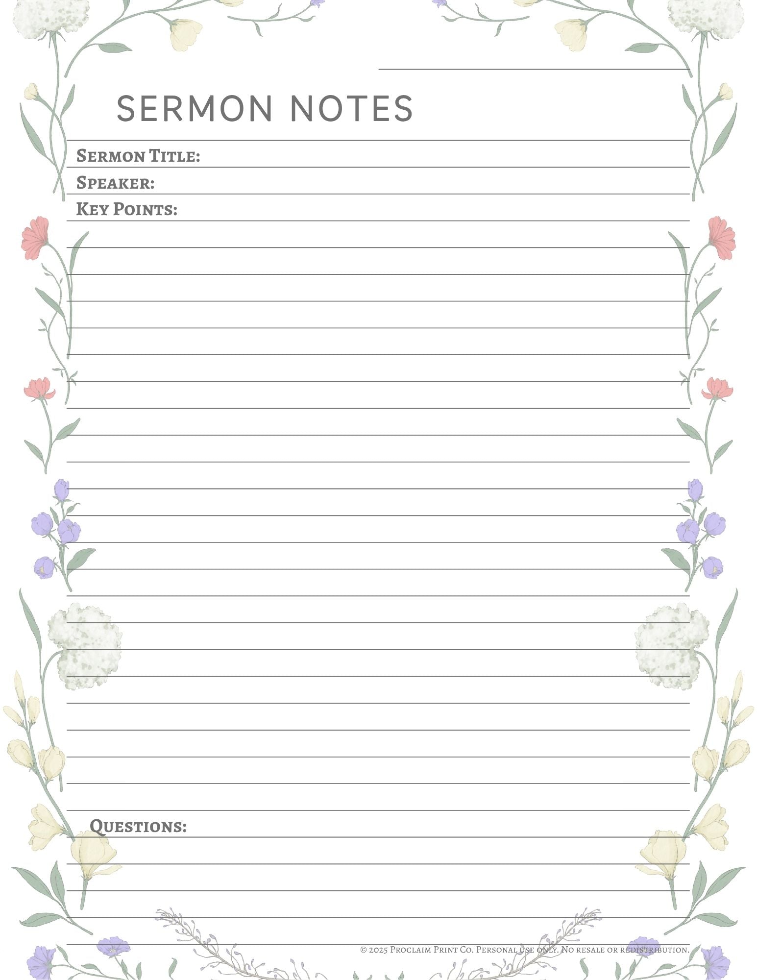 Printable Sermon Notes Template | Digital Church and Bible Study Organizer | Instant Download