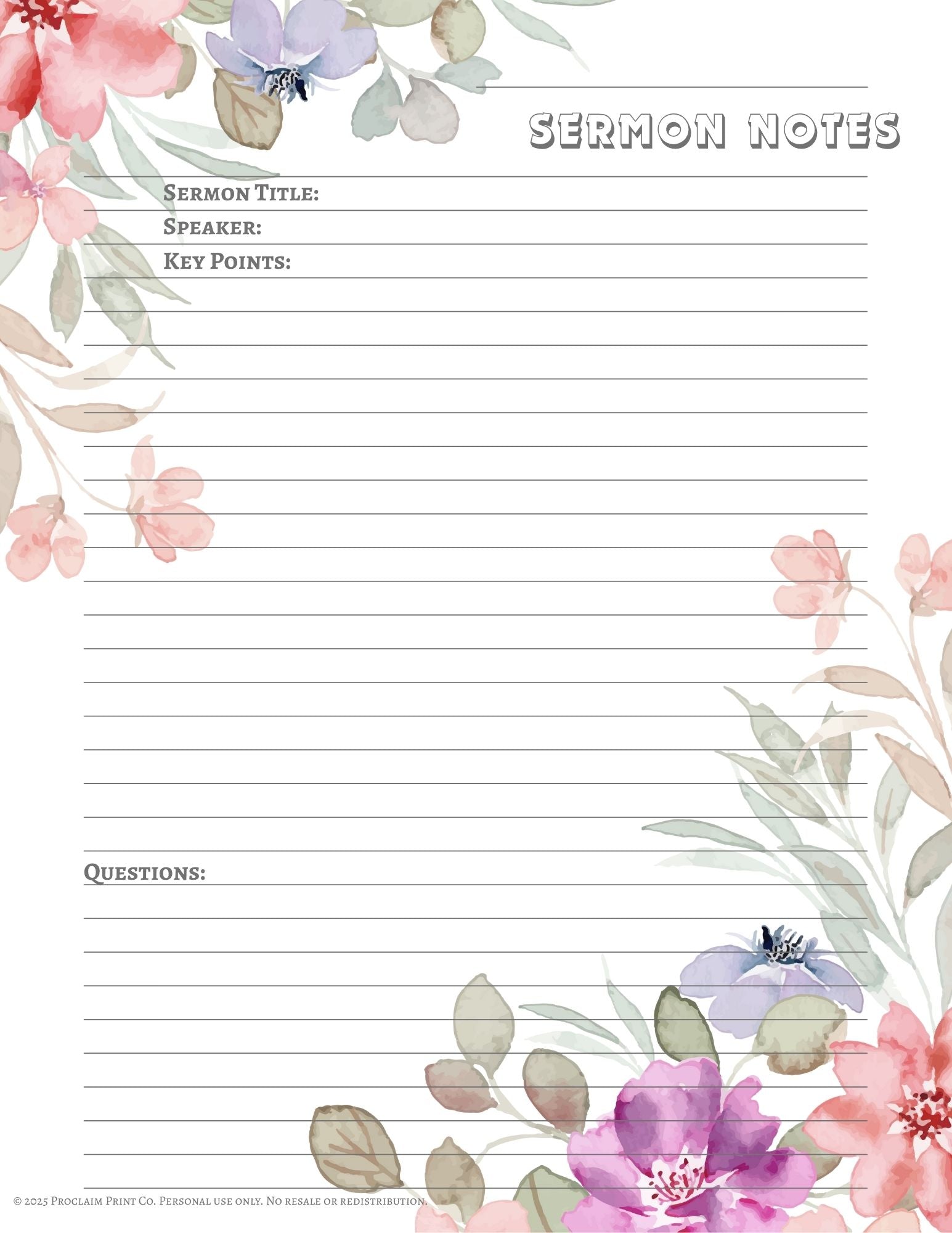 Printable Sermon Notes Template | Digital Church and Bible Study Organizer | Instant Download