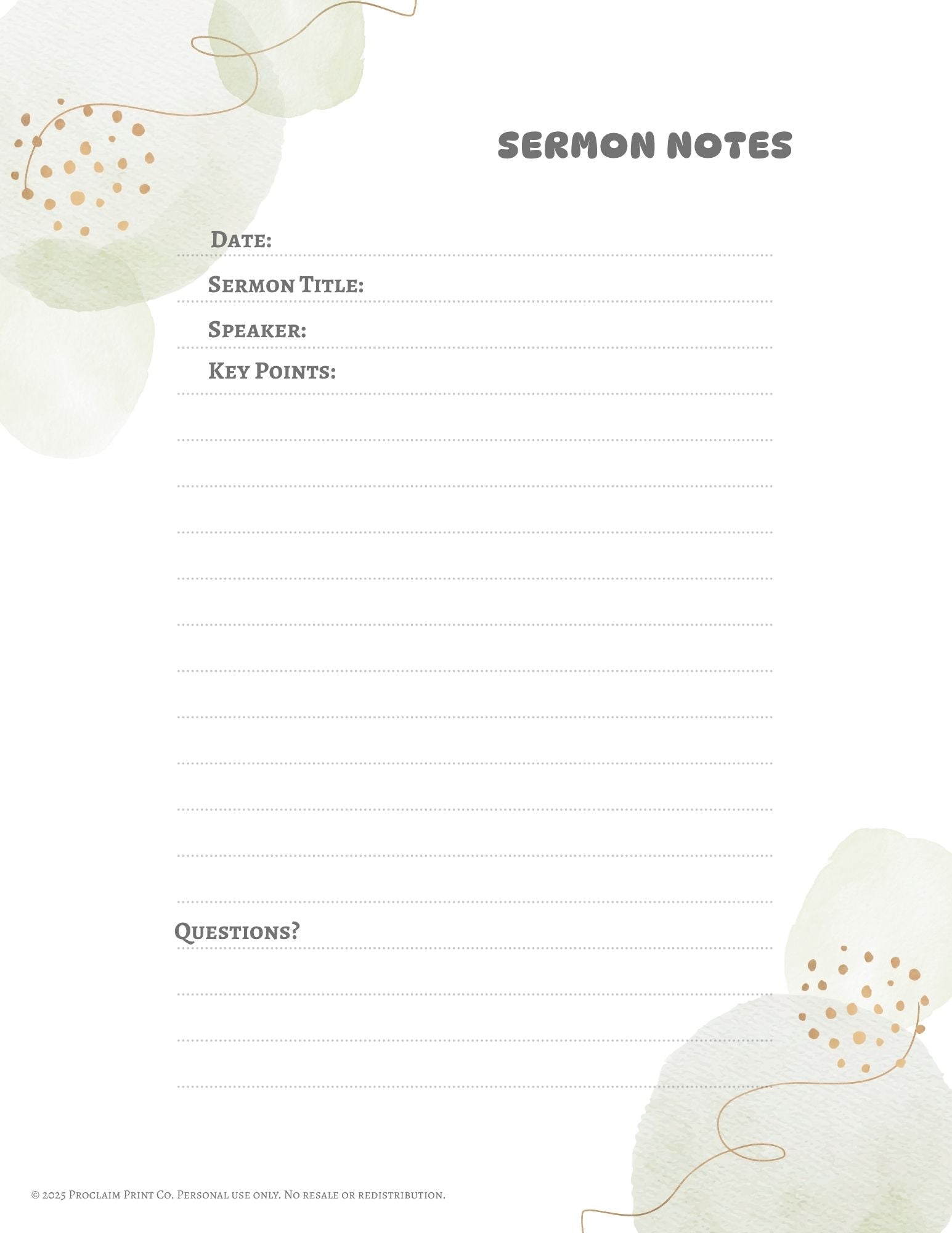 Printable Sermon Notes Template | Digital Church and Bible Study Organizer | Instant Download