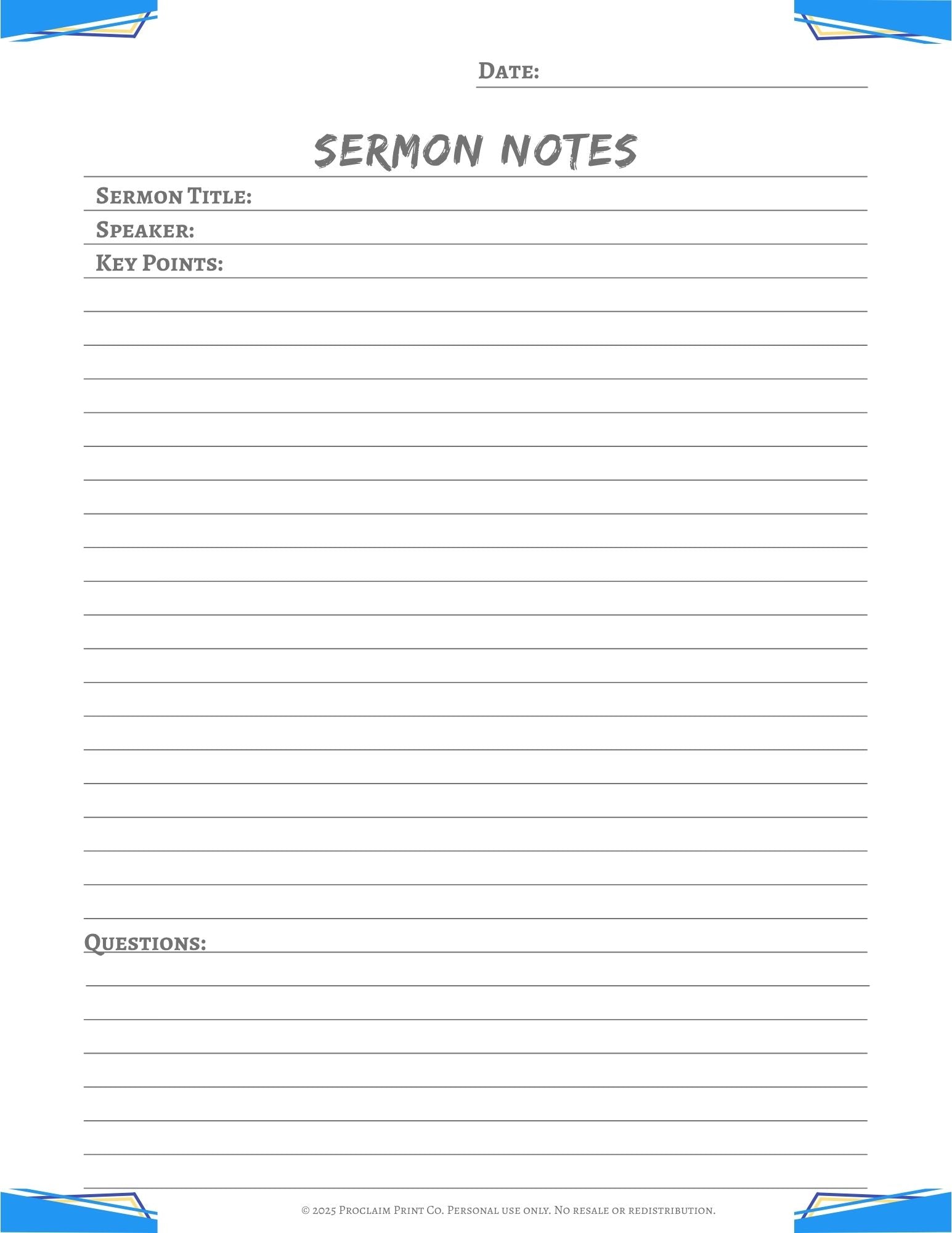 Printable Sermon Notes Template | Digital Church and Bible Study Organizer | Instant Download